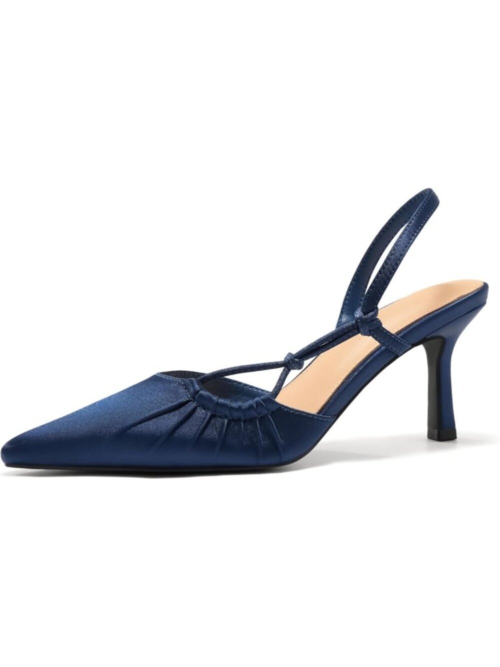 Women's Navy Slingback Closed Pointed Toe Backless Kitten Pumps Wedding Heels